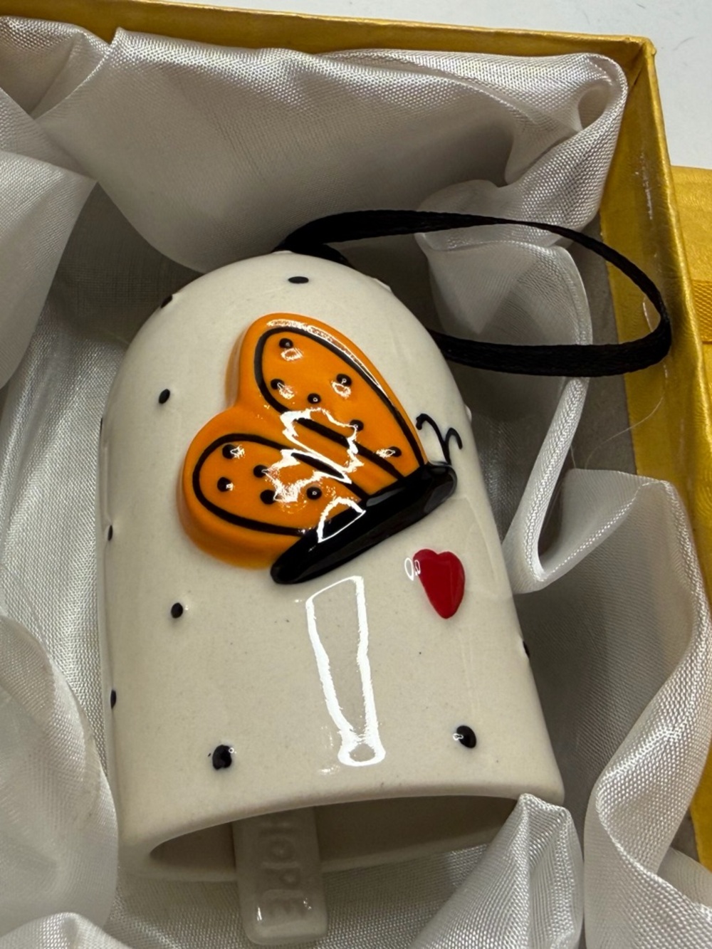 Hand-Painted Ceramic Bell with Orange Butterfly